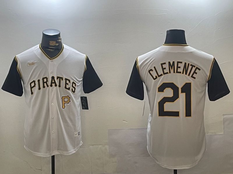 Men Pittsburgh Pirates #21 Clemente White Throwback Game 2024 Nike MLB Jersey style 3->pittsburgh steelers->NFL Jersey
